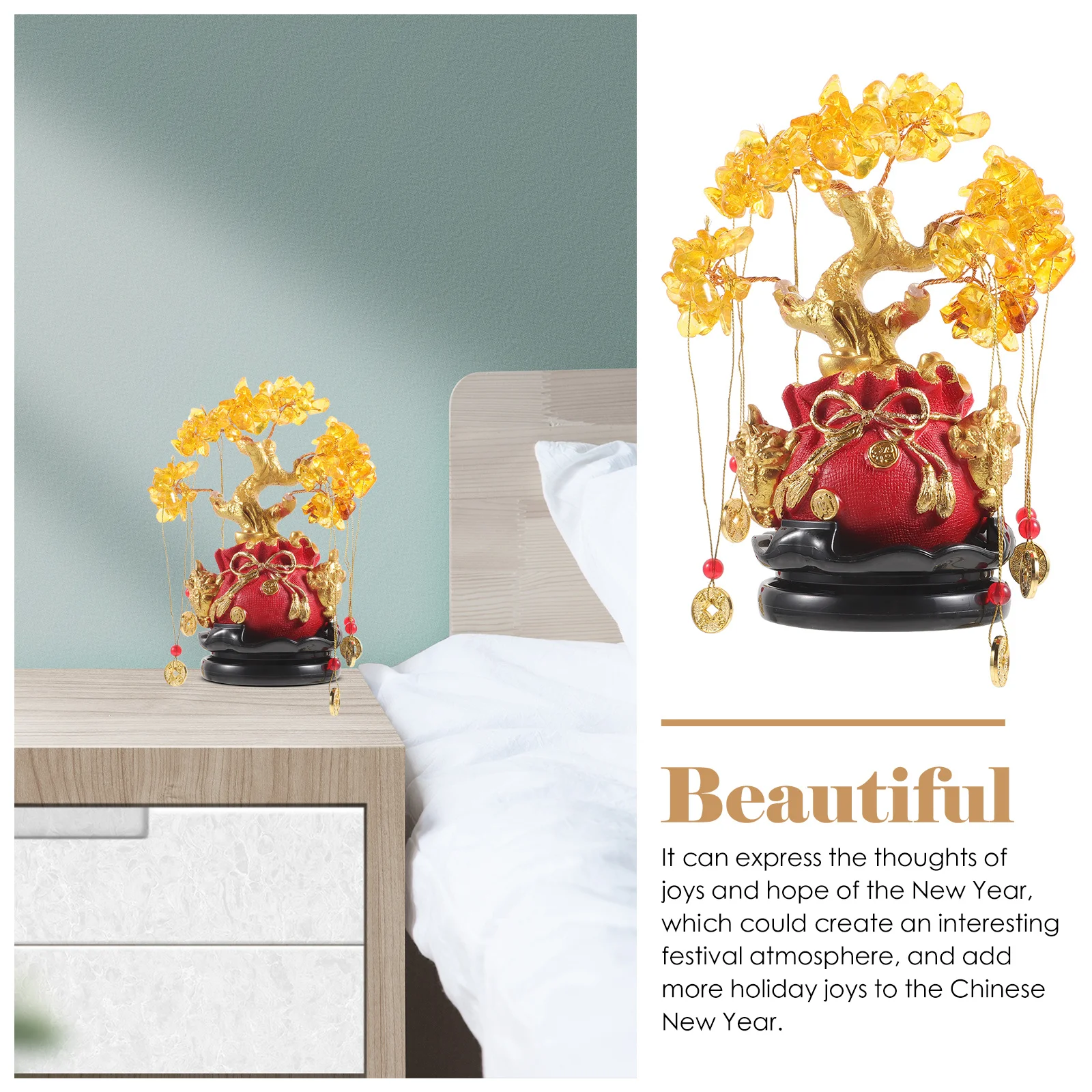 

Fortune Tree Resin Desktop Ornament Decorative Bonsai Sculpture Home Office Table Luck Tree Craft Chinese New Year Gift Table