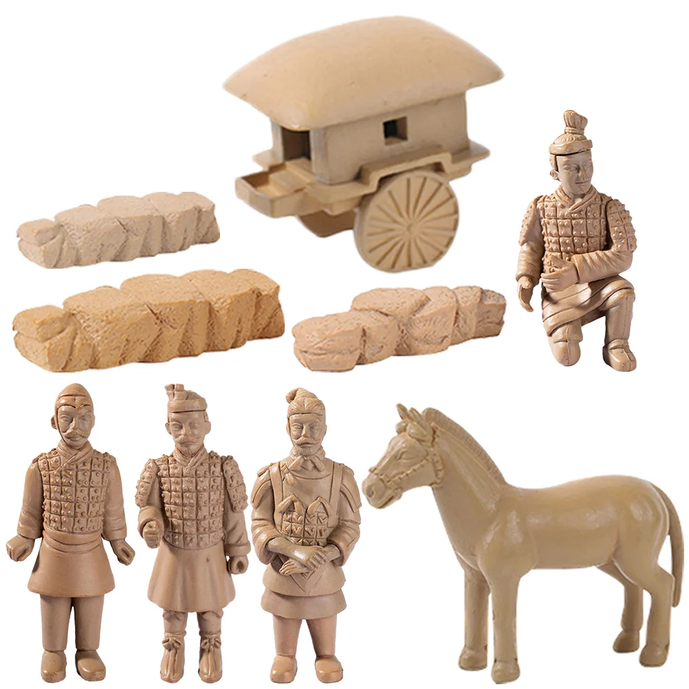 Антикварная китайская скульптура воина из терракотовых воинов династии Цинь, набор для домашнего выставочного стола, бонсай