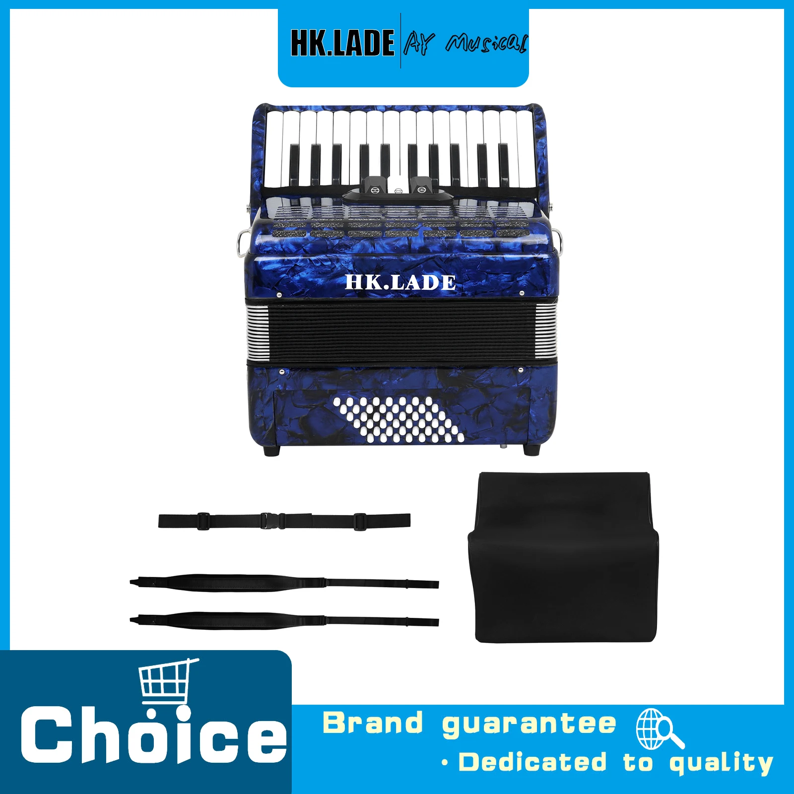 HK.LADE Professional Accordion 26 Keys 48 Bass Accordion 3 Register Switches Accordion with Bag Straps for Accordion Performance
