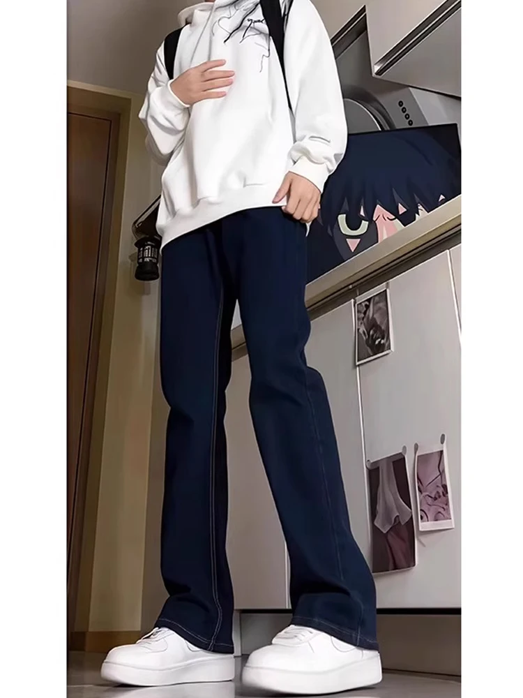 

Blue Fce Lined Denim Jeans High Waist Straight Leg Men's Faion High Street Vibe Trousers Youthful Wear Winter Cotton Pol...