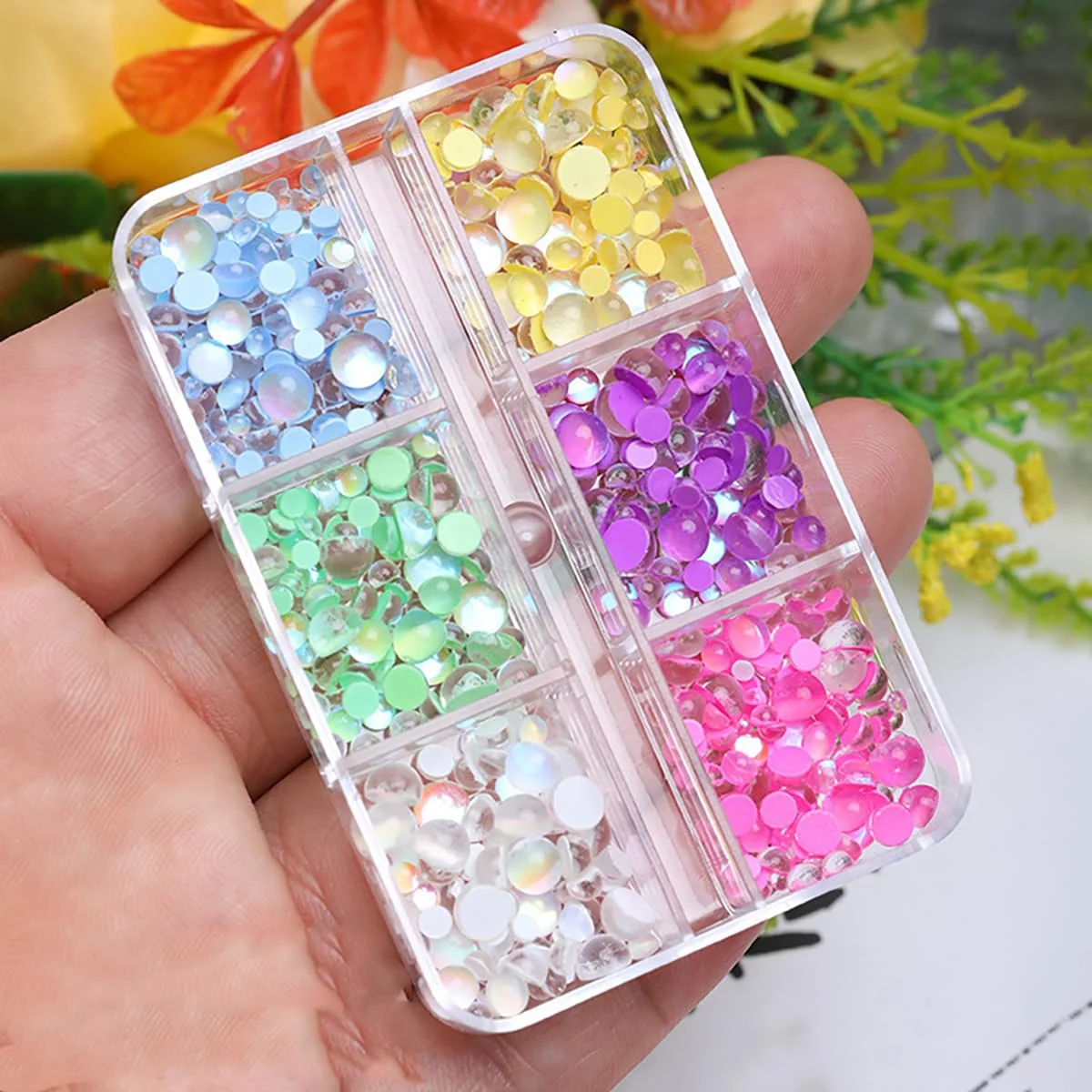 6 ตาราง Aurora Mermaid รอบลูกปัดตกแต่งเล็บ 3D คริสตัลอัญมณีที่มีสีสันเครื่องประดับเล็บ Charms Kawaii เครื่องประดับอุปกรณ์เสริม