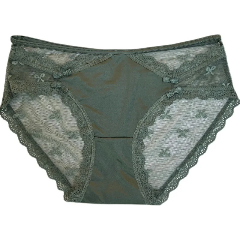 

Women's Sexy Pure Desire Style Girls' Mid Rise Hot Lace Underpants Women's Satin Ice Silk Comfortable Traceless Triangle Pants