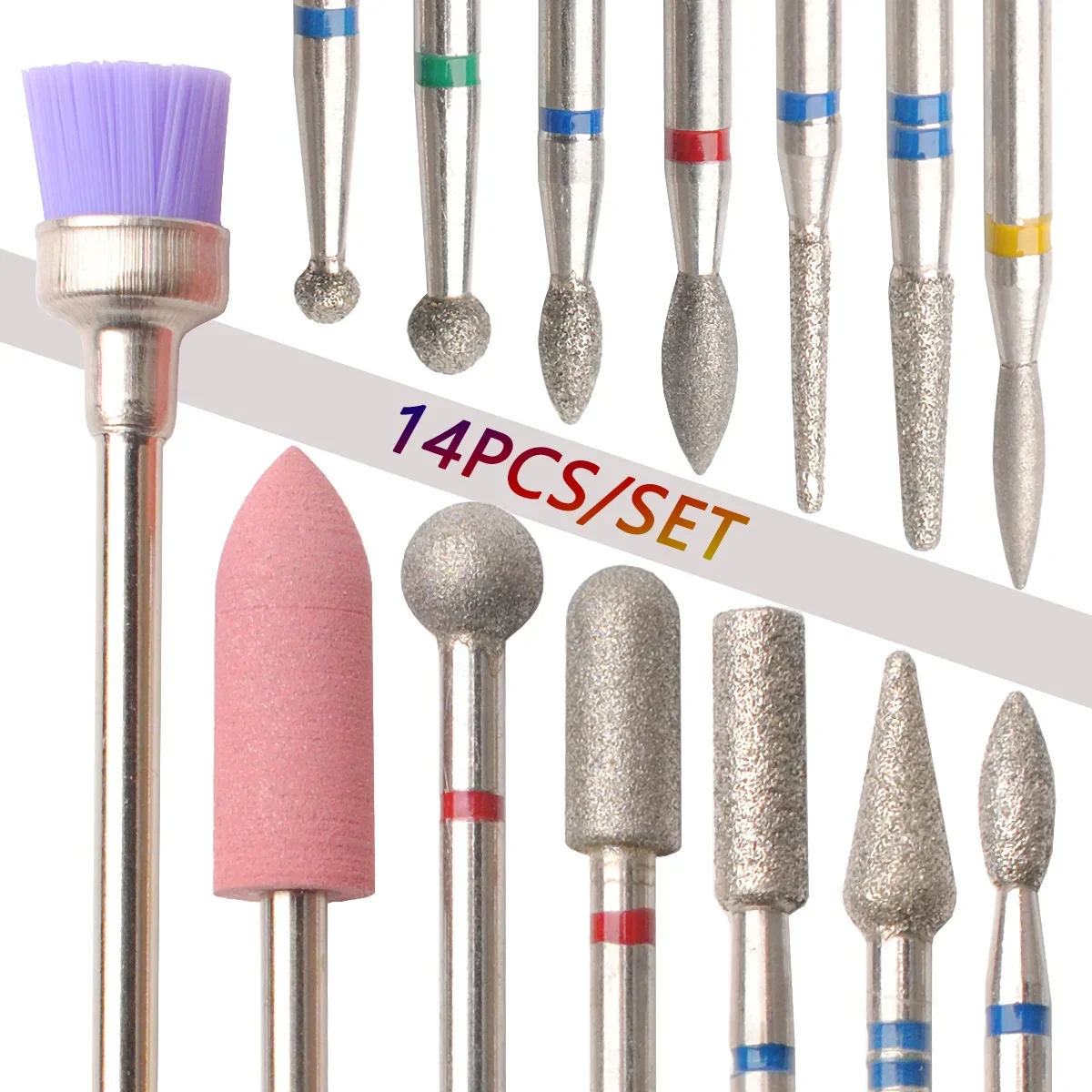 14 teile/satz Nagel Bohrer Maschine Bit Nagel Gel Entfernung Polieren Werkzeuge Pediküre Maniküre Rotary Schleifen Puffer Polierer