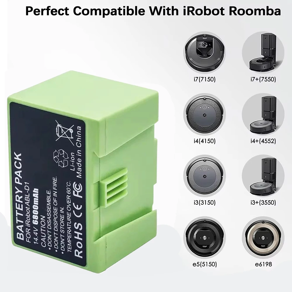 I7 14.4V 6800mAh i7 แบตเตอรี่ทดแทนสําหรับ iRobot Roomba e และ i Series i7 + e5 7150 7550 i3 3150 i3 + 3550 i4 4150 i4 + 4624864