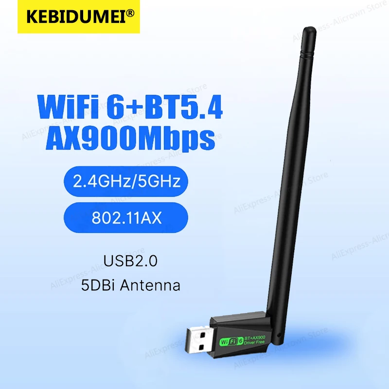 

WiFi 6 USB Adapter 900Mbps Bluetooth 5.4 AX900 USB Dongle Wireless Network Card Dual Band 2.4G 5G Ethernet Receiver Free Driver