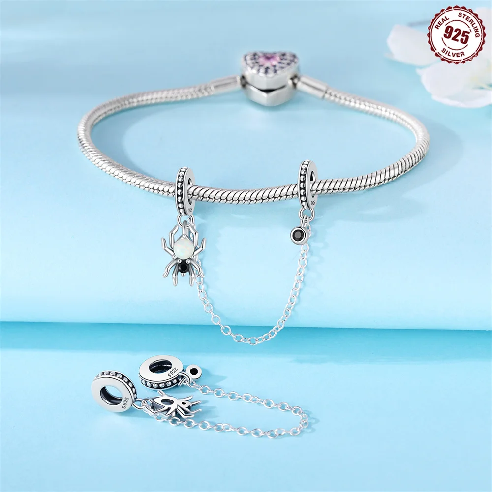 

Safety Chains Sterling Silver 925 Halloween Skeleton Charms Fit Original Bracelets Beads for Women DIY Jewelry Making Gift