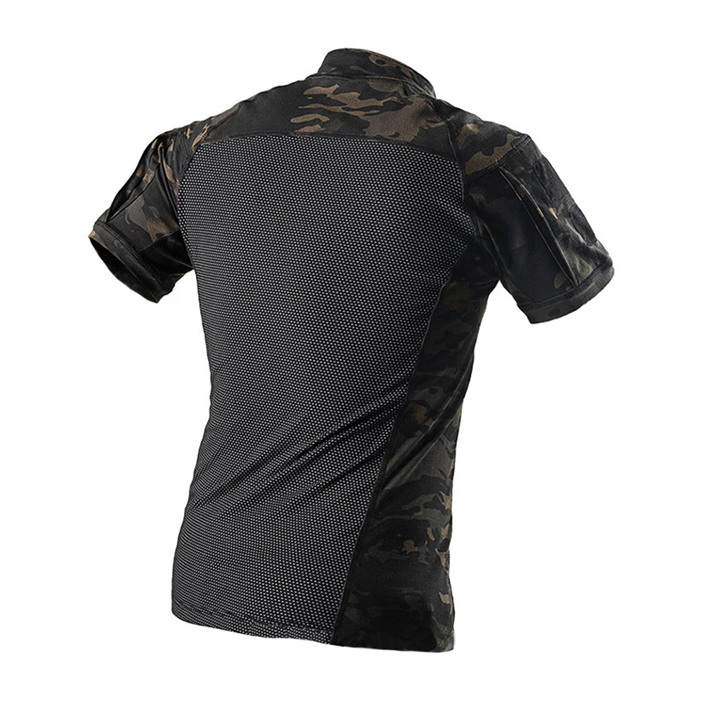 Askeri taktik kısa kollu kamuflaj T Shirt erkek siyah Camo yürüyüş avcılık gömlek ordu Airsoft Paintball savaş giyim