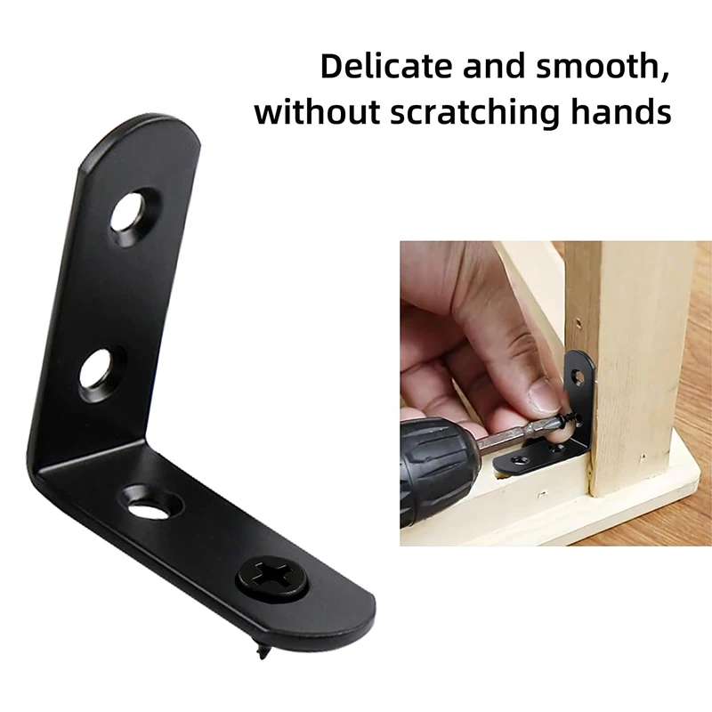 6-20 قطعة دعامة زاوية سوداء على شكل حرف L، دعامة زاوية قائمة من الفولاذ المقاوم للصدأ 40 مم، وصلة معدنية دعامة زاوية قائمة للخشب #5