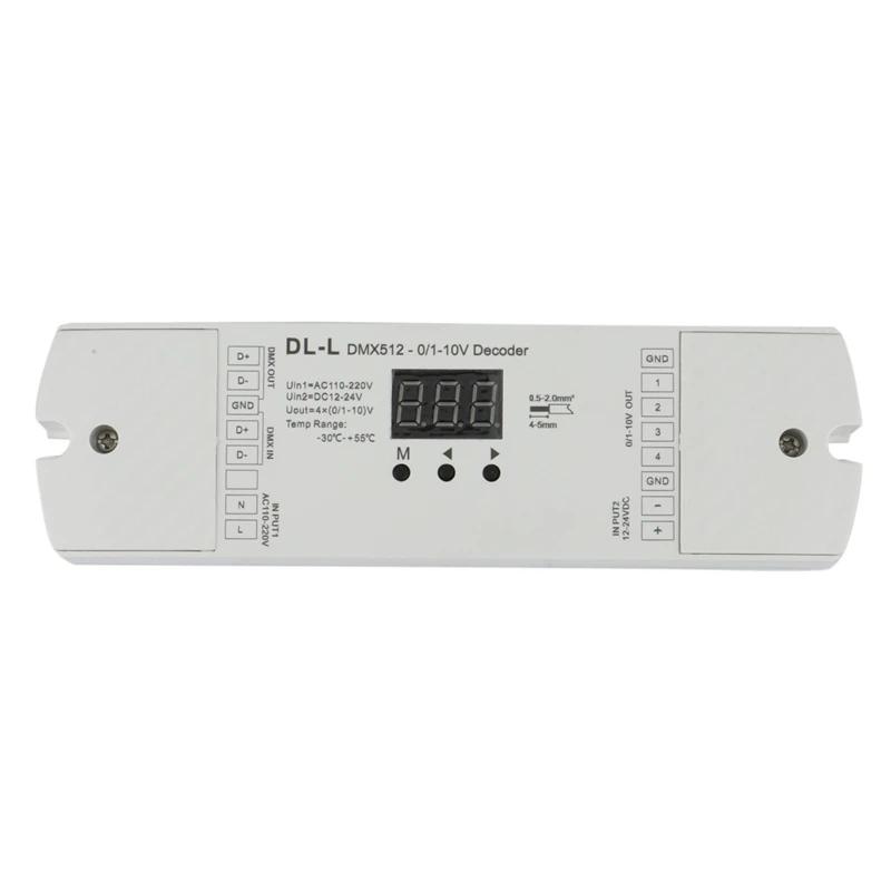 4 Channel DMX512 to 1-10V / 0-10V Converter, DC 12V-24V Input, 4CH DMX RDM Numeric Display Signal Transformer DL-L