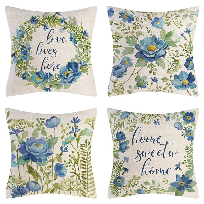 

Spring Pillow Covers Farmhouse Throw Pillows 18X18 Set Of 4 Spring Decorations Flower Home Decor For Couch Sofa