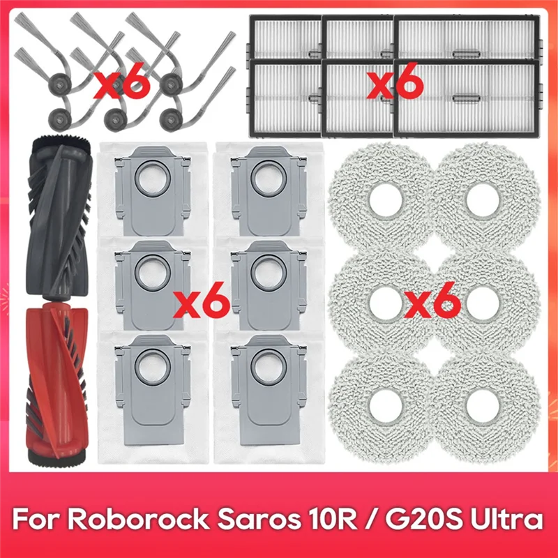 N08R For Roborock Saros 10R / G20S Ultra Main Side Brush Hepa Filter Mop Cloth Dust Bag Robot Vacuum Cleaner Spare Parts Kit