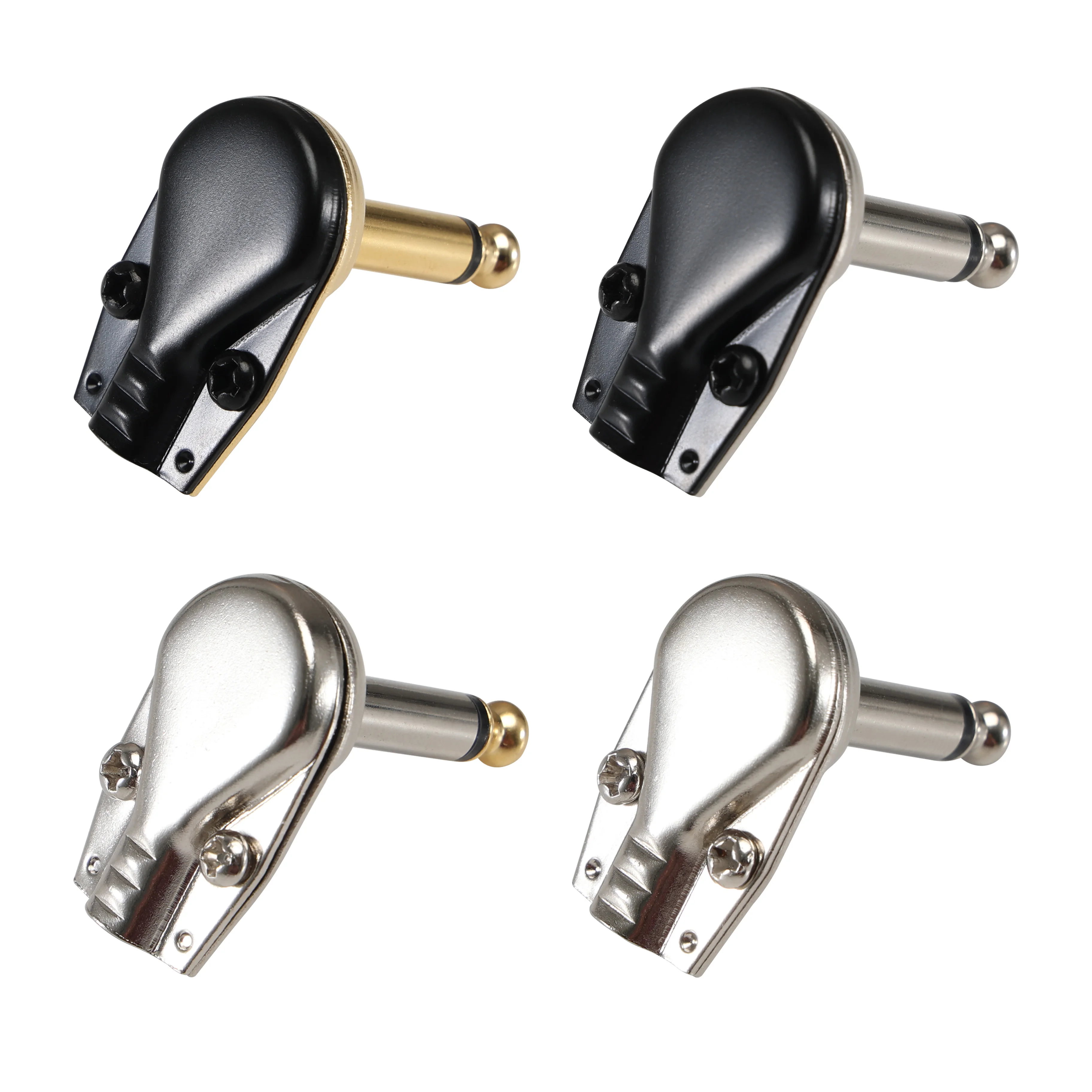 Pro-C 6.35mm Pancake Black Back Gold Nickel Right Angle Male Mono Stereo Guitar Audio Plug Connector for Pedalboard Patch Cable