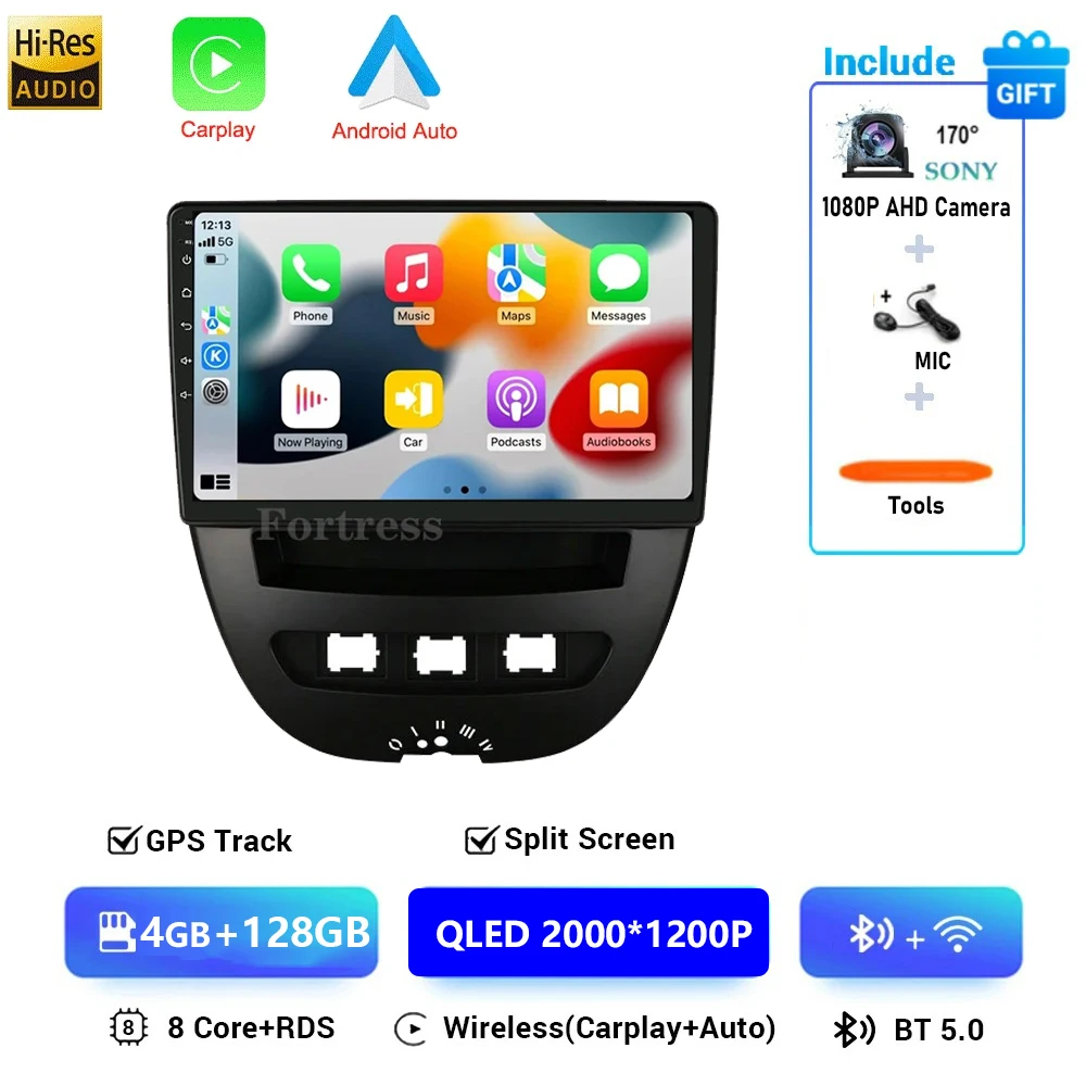 For Peugeot 107 For Toyota Aygo Citroen C1 2005-2014 Android 16 CarPlay Auto Car Radio Multimedia Video Player GPS stereo Head