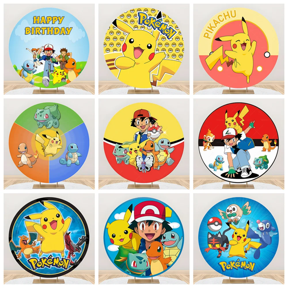 

Pokémon Pikachu Round Backdrop Cover Squirtle Charmander Children Birthday Party Baby Shower Decoration Cloth Photography Props
