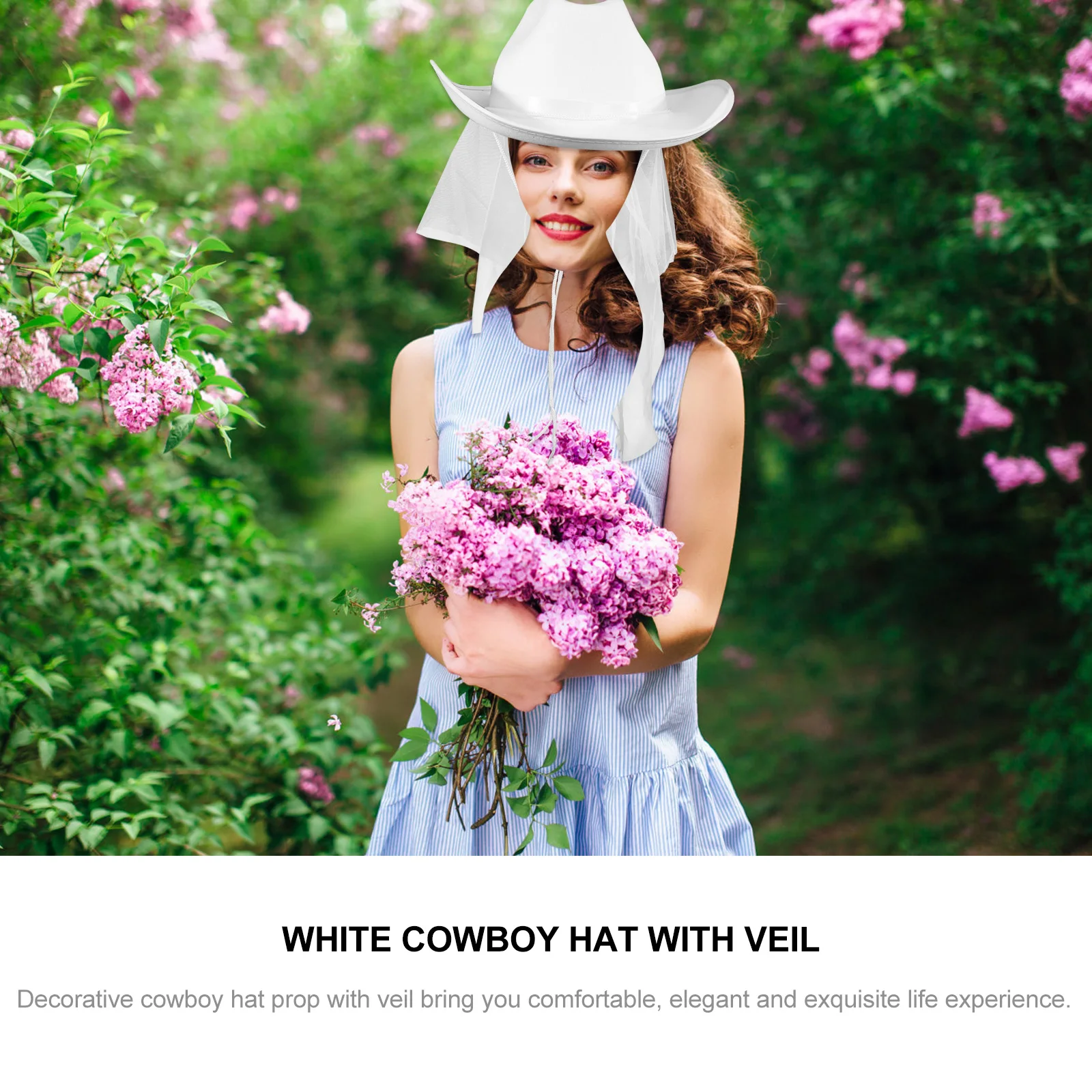 

White Cowboy Hat Veil Non woven Party Masquerade Stage Cowgirl Bride Elegant Long Wear Lightweight Portable Decorative