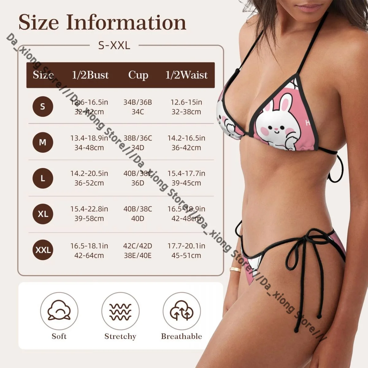 Traje de baño de dos piezas para mujer, bonito conejo con texto de Hello, traje de baño, conjunto de Bikini para mujer, Bikini Sexy, traje de baño de cintura baja