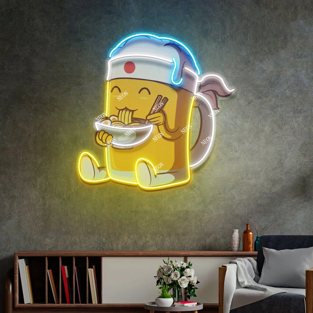 Beer Eating A Ramen Bowl LED Neon Sign Light for Restaurant Kitchen Wall Hangings Neon Lights Custom Business Logo Neon Signs