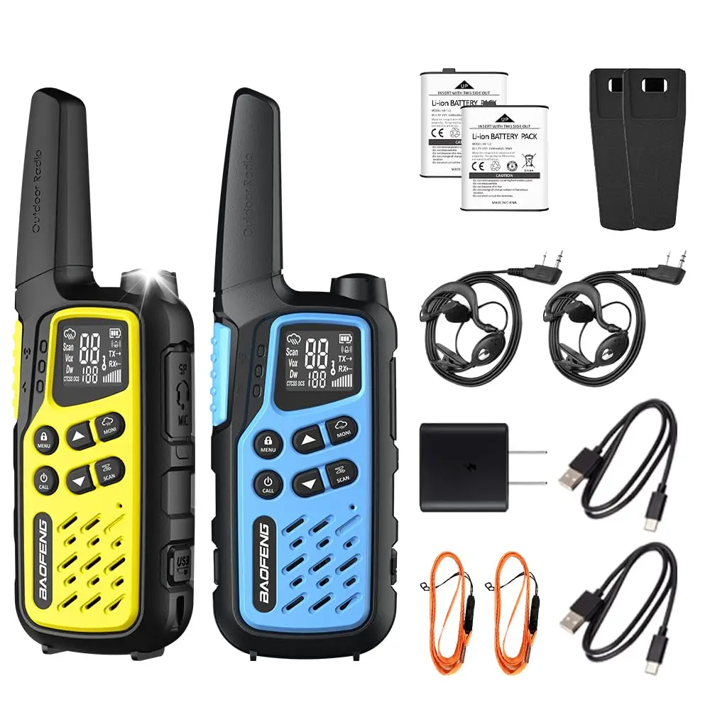 

2PCS Baofeng T25 FRS PMR446 Fashion Mini Walkie Talkie for Adults Teens VOX NOAA Two Way Radio with 1400mAh Rechargeable Battery