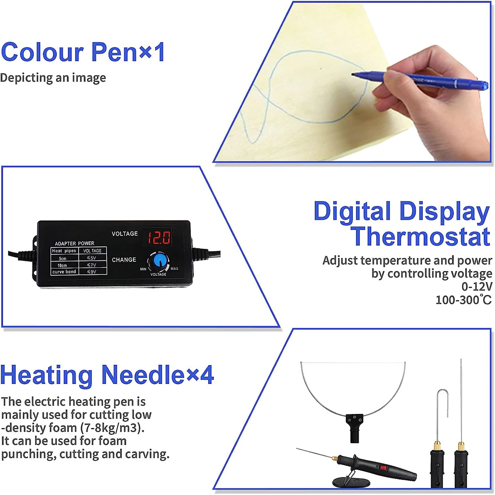 10 in 1 Electric Foam Cutter Kit Foam Cutting Pen with Transformer Adapter 0-300℃ Adjustable Temperature Styrofoam Cutting Tools