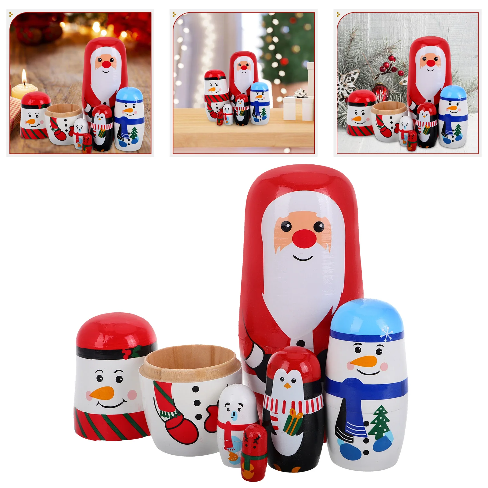 5 Piece Matryoshka Set Handcrafted Wooden Russian Dolls naments Decor Russian Nesting Dolls for Home Stacking Toys