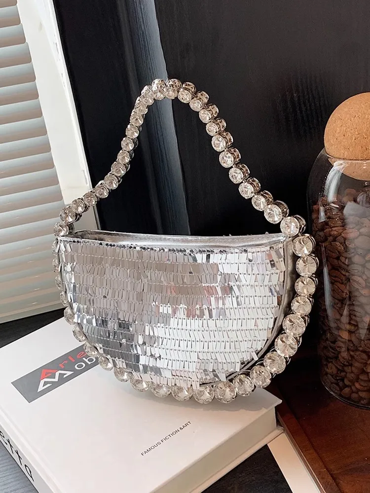 Fashion Shiny Crystal Sequines Round Evening Bags for Women Luxury Designer Diamonds Wedding Clutch Purses And Handbags Party