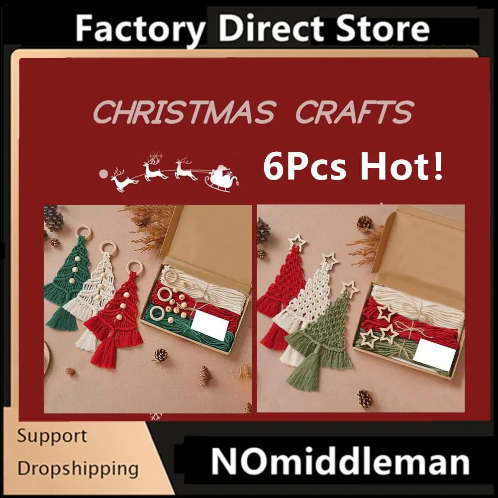 6Pcs Handmade Pendant Christmas Tree Tapestry Cotton Rope Handmade Weaving Home Party Pendant Photography Window Decoration