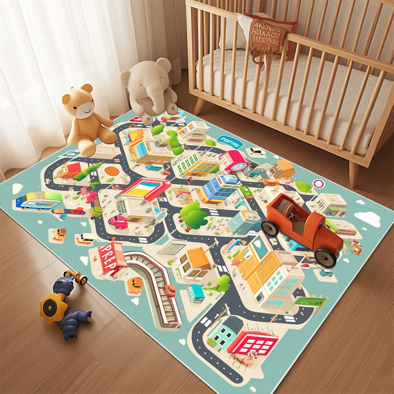 Soft Washable Rug City Traffic Maze Bedroom Decoration Rugs Non-slip Play Mat for Kids Large Size Puzzle Game Living Room Carpet