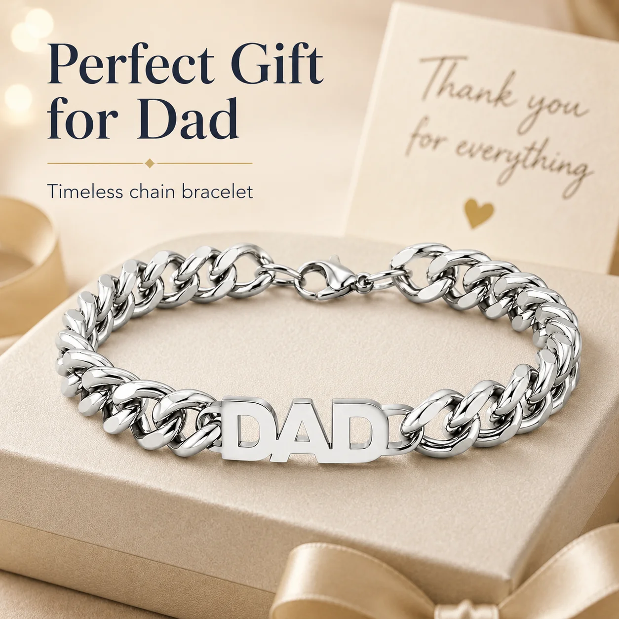 

Men's Silver DAD Letter Bracelet Stainless Steel Cuban Link Chain Bracelet Father's Day Gift Fashion Punk Jewelry
