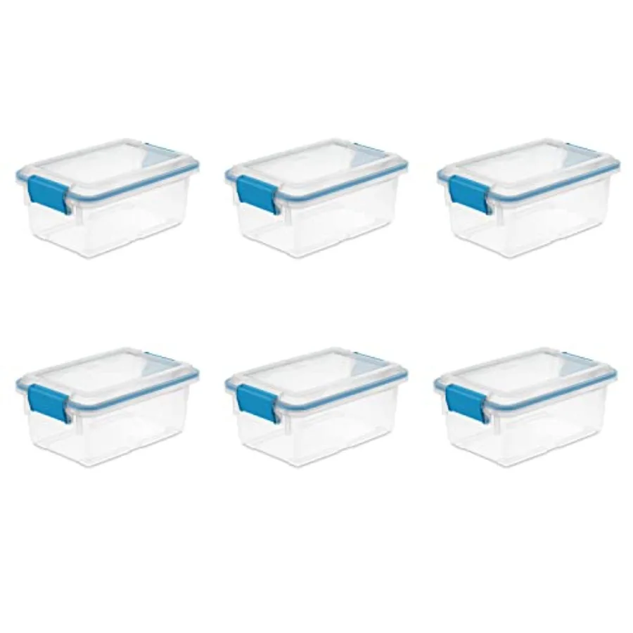 

7.5 Qt Gasket Box, Stackable Storage Bin with Latching Lid and Tight Seal, Plastic Container to Organize Basement, Clear Base,