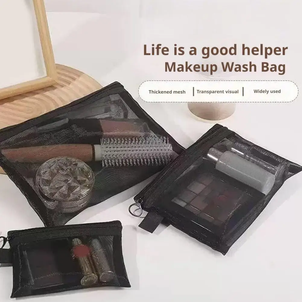 

Women Mesh Cosmetic Bag Large Capacity Storage Bag Portable Small Large Toiletry Organizer Zip Pencil Bag