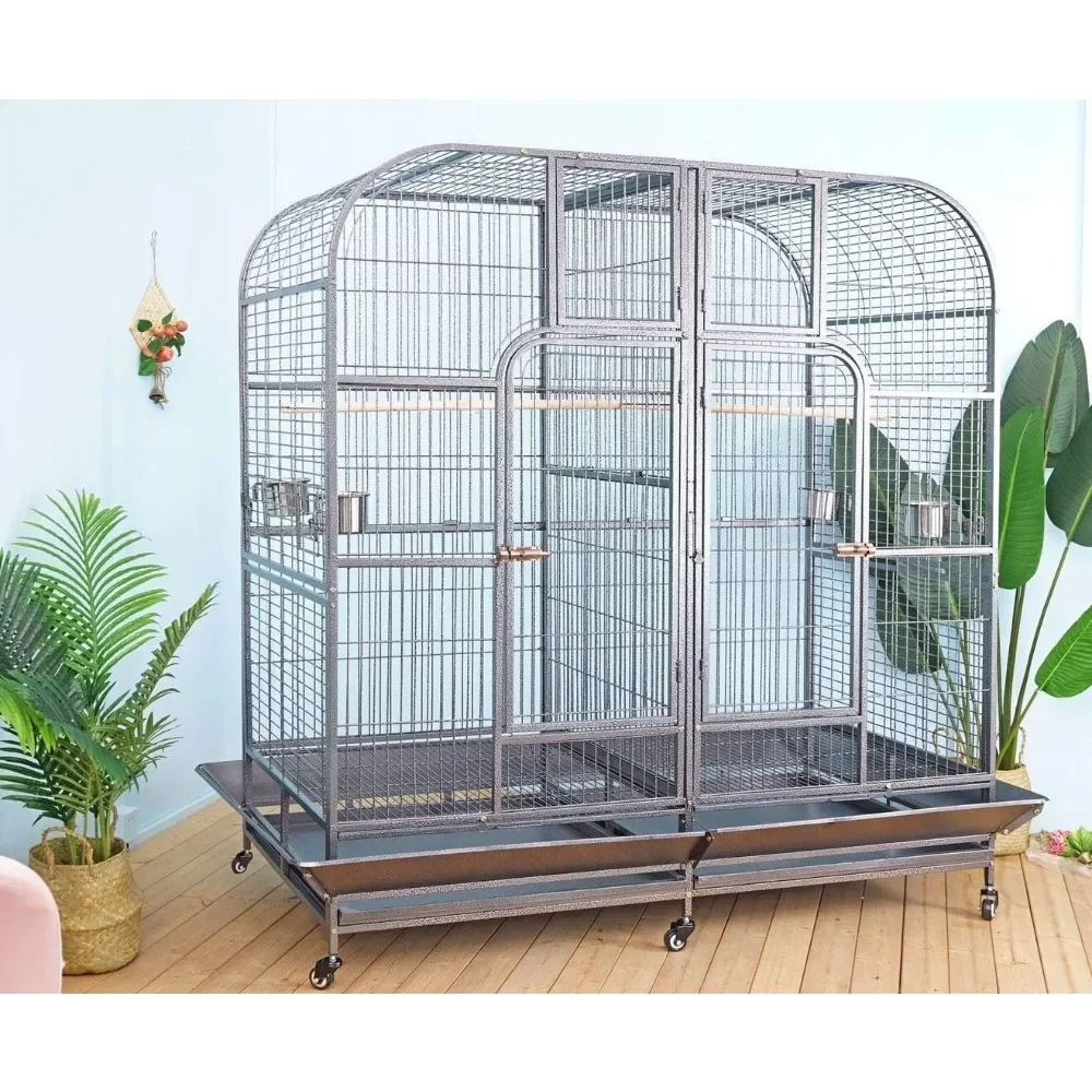 Double Cage with Center Divider for Bird Parrot Aviary xd32xh73