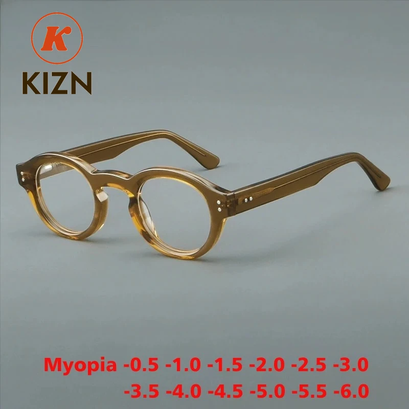 

KIZN модные ацетатные круглые очки для близорукости, оправа высокого качества для мужчин и женщин, очки на заказ, линзы по рецепту от -0,50 до -6,0