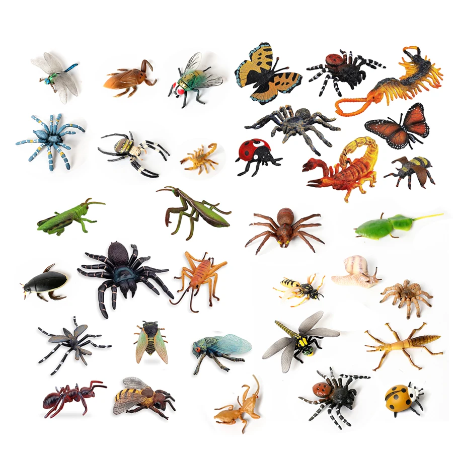 Realistic Plastic Model Bug Figurines Insect Animal Bee Mantis Spider Ladybug Butterfly Cicada Scorpion Dragonfly Figures Toys