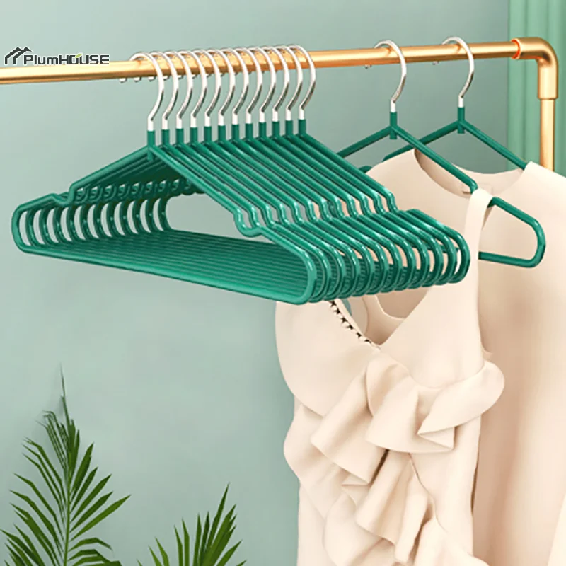 Clothes Hanger Hanger With Grooves For Airing Children Adult Metal Simple Thick Non-slip Dip Plastic Coat Hanger Blue Green