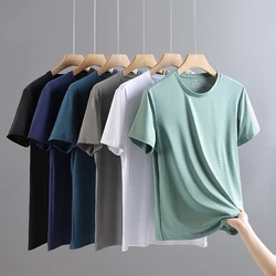 Summer Ice Silk High Elastic Men's Sports and Leisure T-shirt Comfortable Breathable Sweat-absorbing Quick Drying Top
