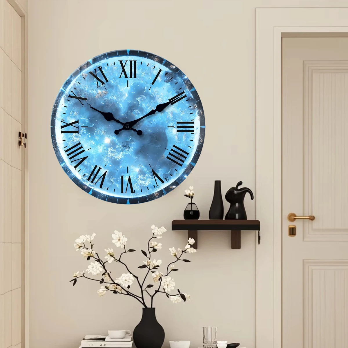

12 Inch Silent Analog Clock for Bedroom Nursery Kitchen - Frameless Glass Decor