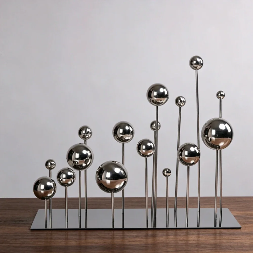 Creative Ball Fulcrum Ornaments Desktop Art Soft Decorations Stainless Steel Base Plastic Spherical Aesthetic Decoration