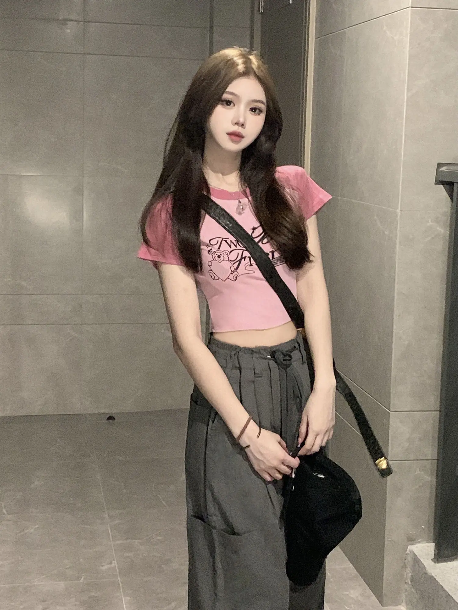 American Short-sleeved T-shirt Women's Spring High Waist Wide Leg Pants Slim Short Top Casual Pants Suit Trousers