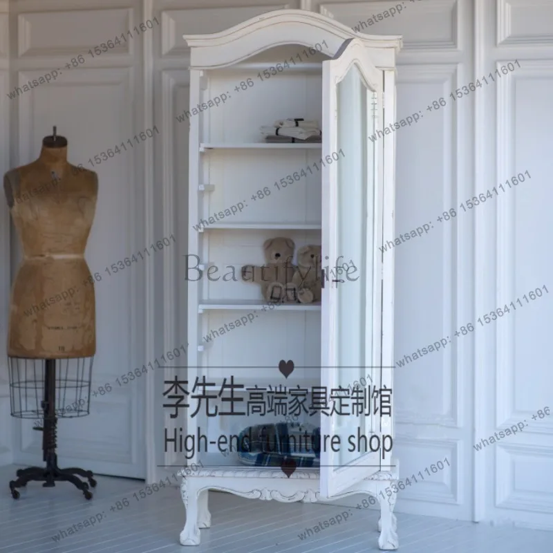 

Французский белый шкаф с одной дверцей в стиле кантри, американский деревенский шкаф для хранения вещей из дуба с глянцевыми дверцами