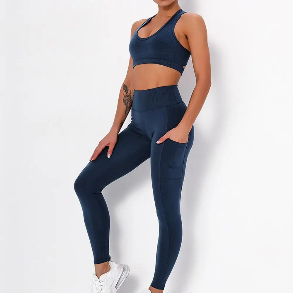 Women's Yoga sets Women Sexy Yoga Sports Suit with Pockets Workout Outfit Fitness Active Wear Yoga Clothing