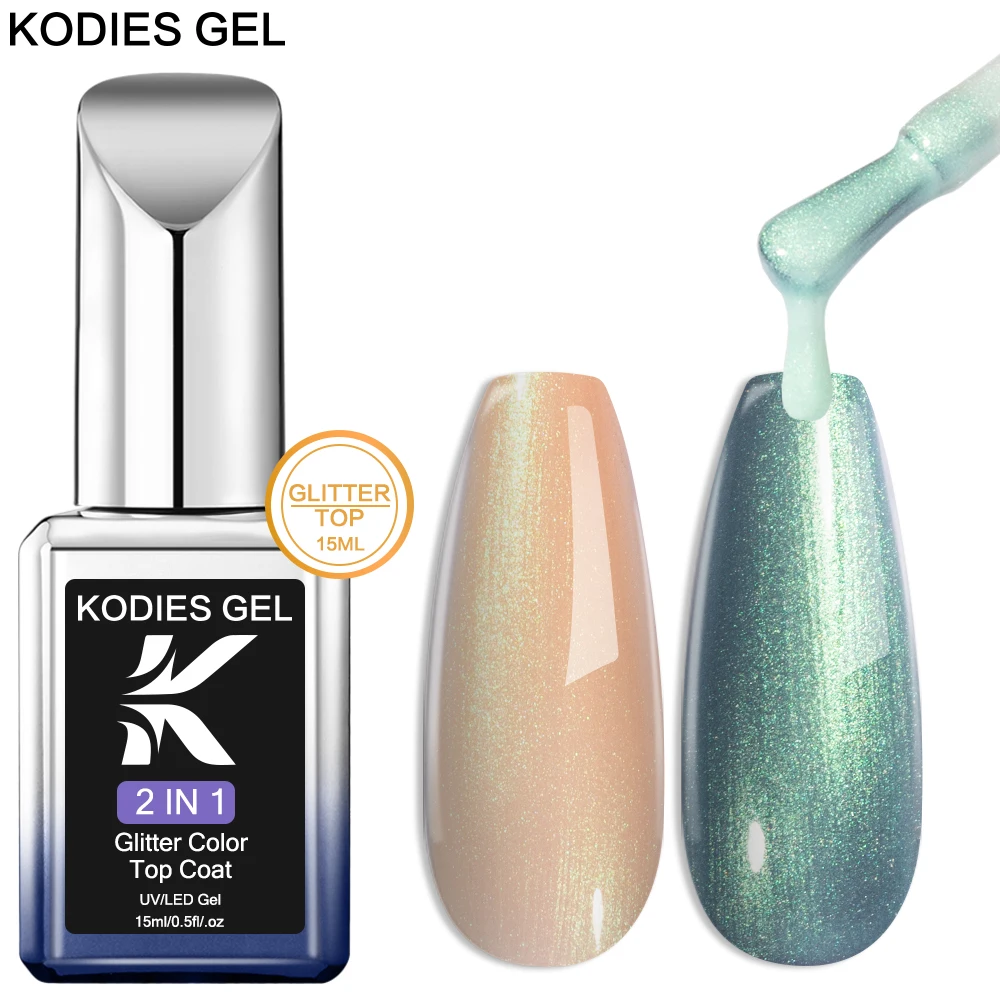 Kodies Gel Parel Top Coat Geen Veeg Aurora Zee Shell Gel Nagellak 15Ml Semi-Permanente Uv/Led Glitter Groene Gels Afwerking Topcoat