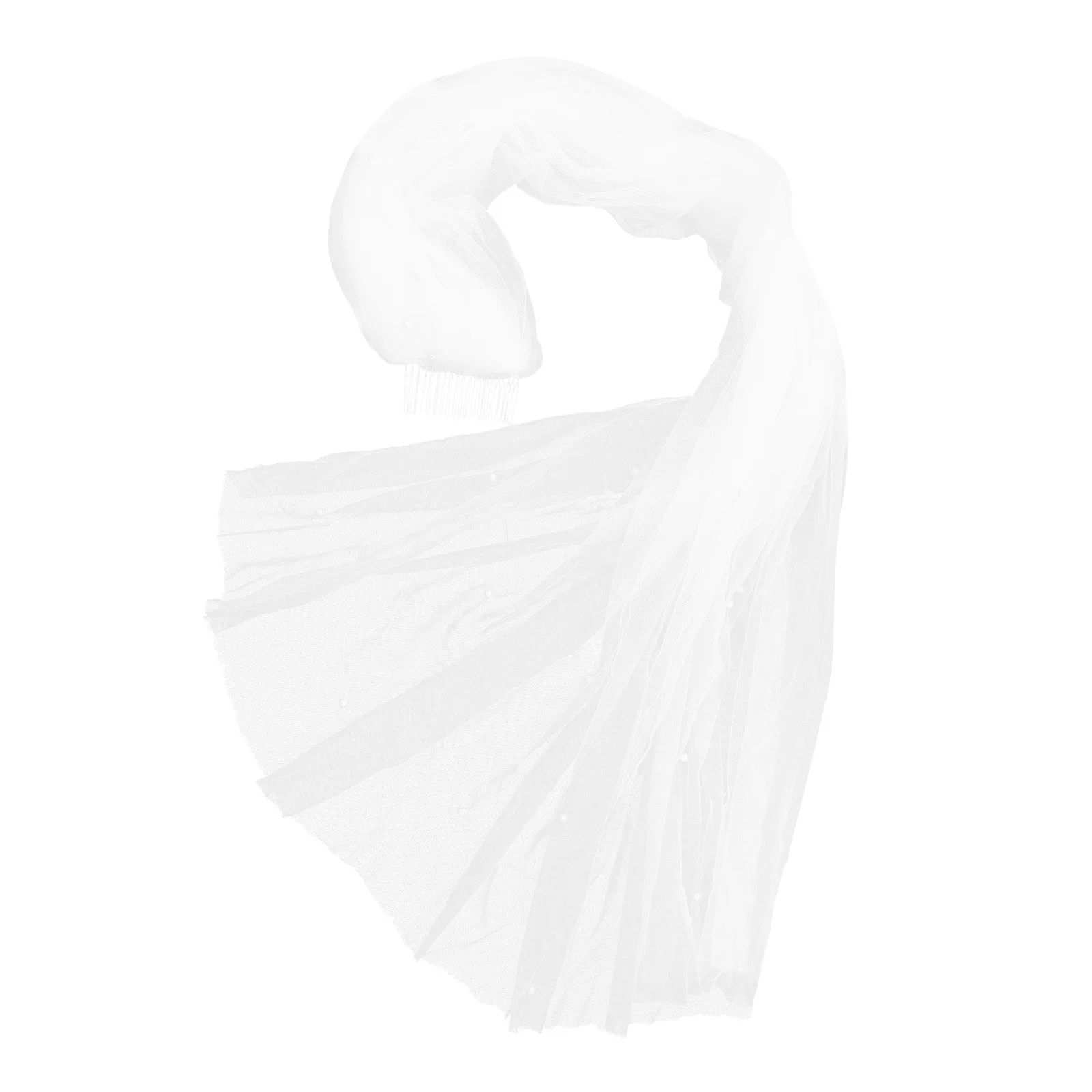 2Pcs Wedding Veil Short Tulle Bridal Pearl Beaded Design Bachelorette Party Hair Accessory Short Veil with Pearls