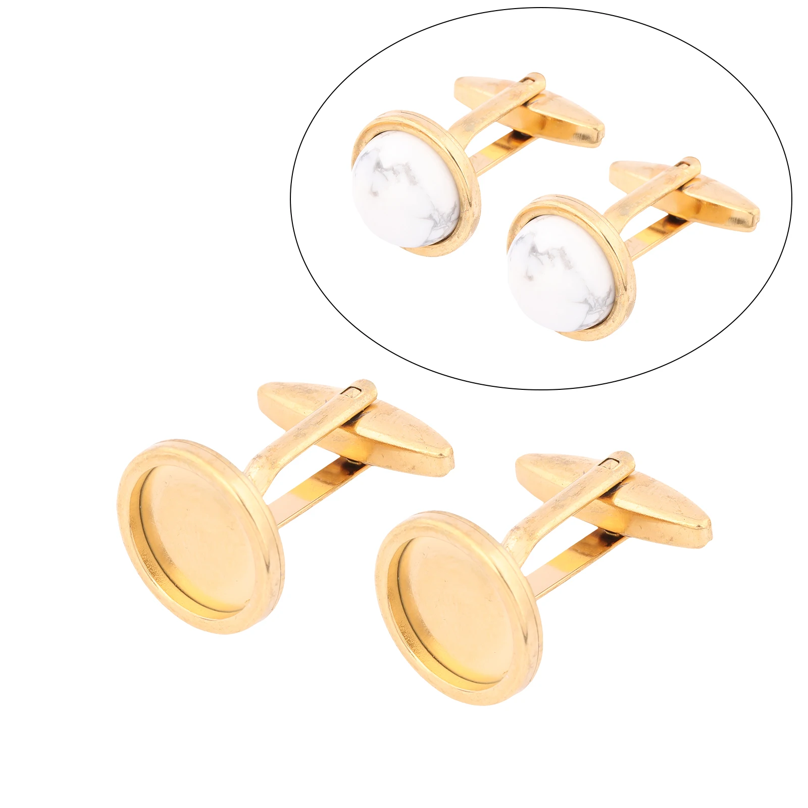 6pcs Stainless Steel Gold Plated Fit 12mm Cabochon Cufflink Base Blanks Diy Bezel Cuff Links Settings For Jewelry Making
