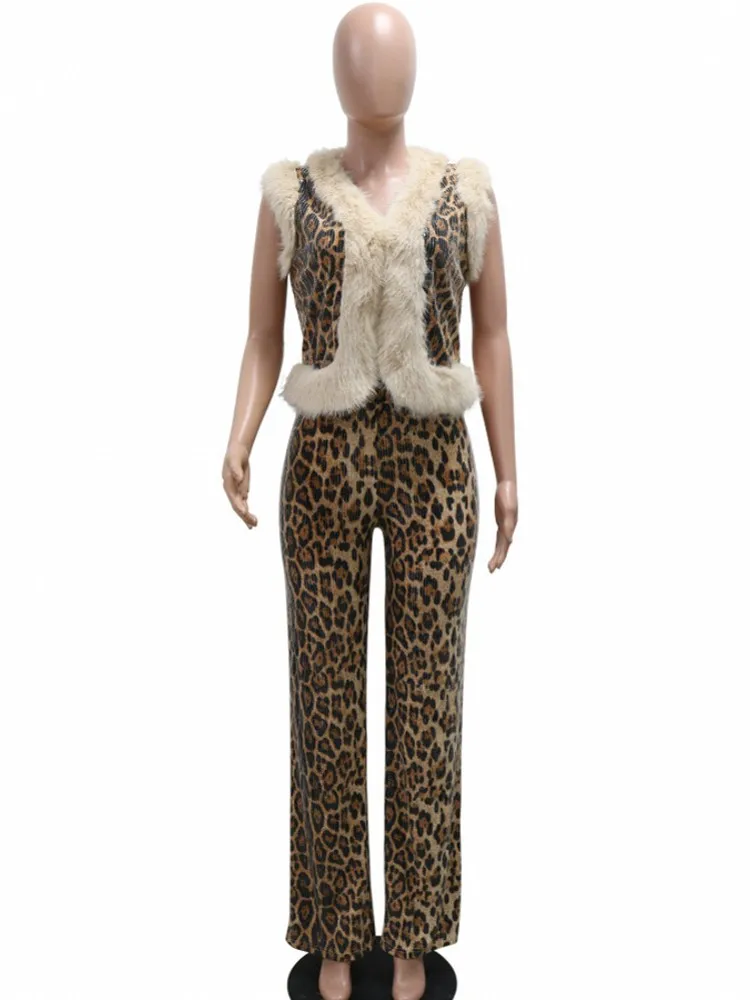 2 Piece Women Set Dashiki African Clothes Leopard Sequin New Fashion Sleeveless Top And Pants Suit Party Lady Matching Sets