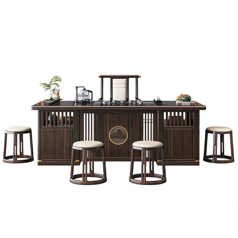 

New Chinese ebony solid wood one table and five chairs office tea table integrated kung fu tea table