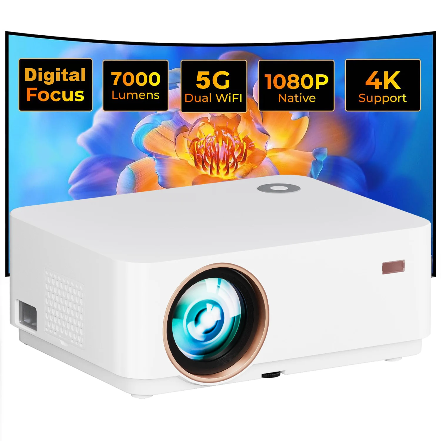 D5A 1080P Digital Focus Full HD LED Projector For Home Ultra Bright 7000Lumens HDMI Android 11.0 Proyector LCD Beamer