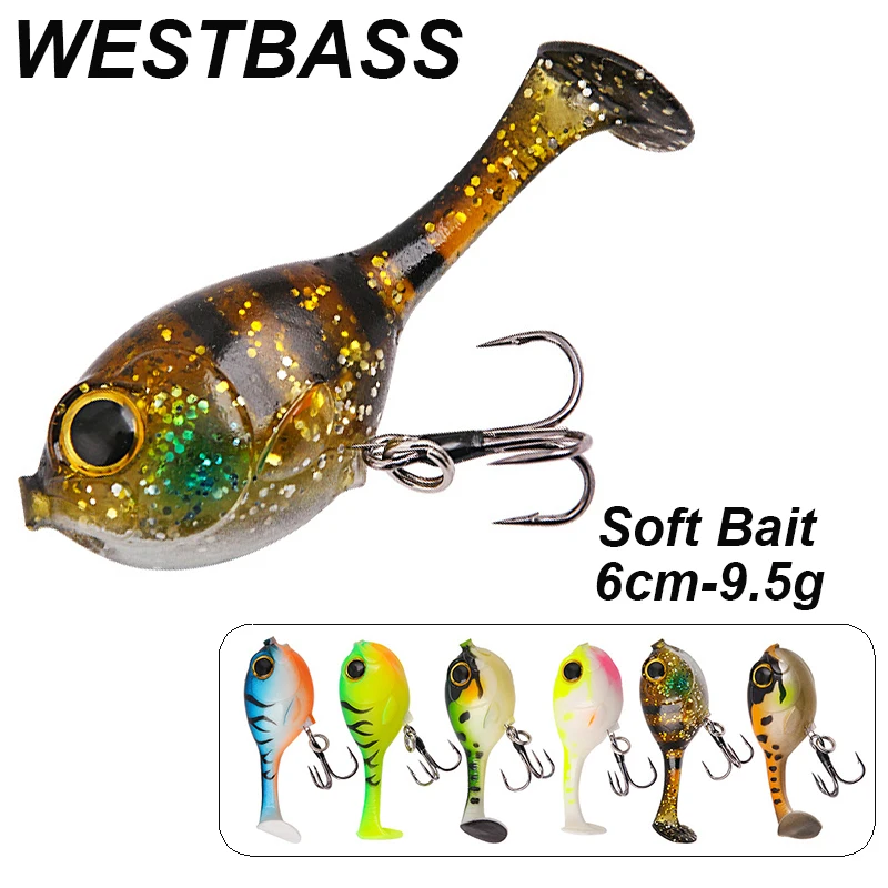 WESTBASS 1PX Big Head Soft Bait 6cm-9.5g Sinking Fishing Lure Trolling Silicone Swimbait Rubber Deraball Wobbler Jigging lurre