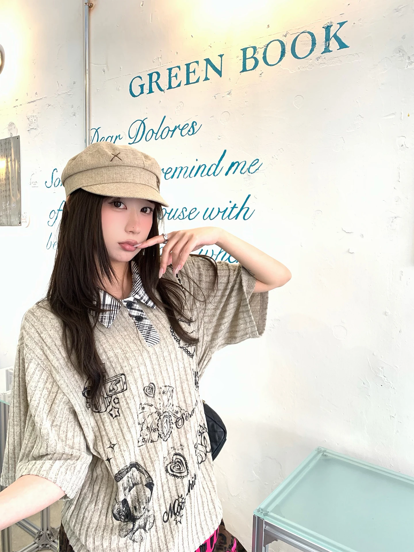 

Корейский свободный вязаный топ с коротким рукавом для женщин, с узором, повседневный, высококачественный, универсальный, модный, для верхней части тела