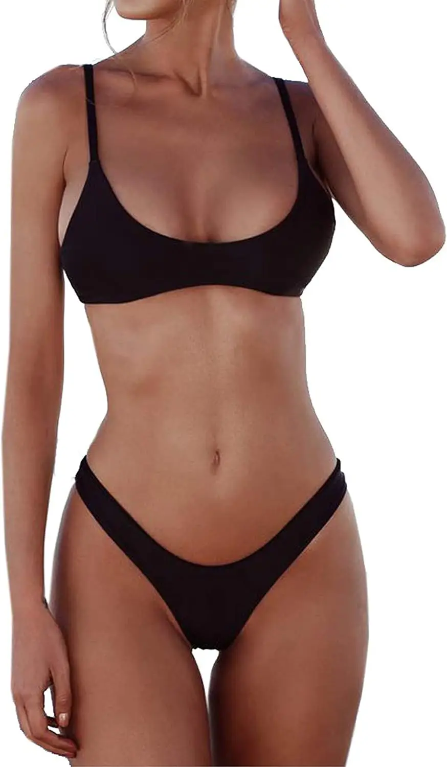 

Women's Solid Scoop Neck Push Up Padded Thong Bikini Swimsuit Bathing Suit