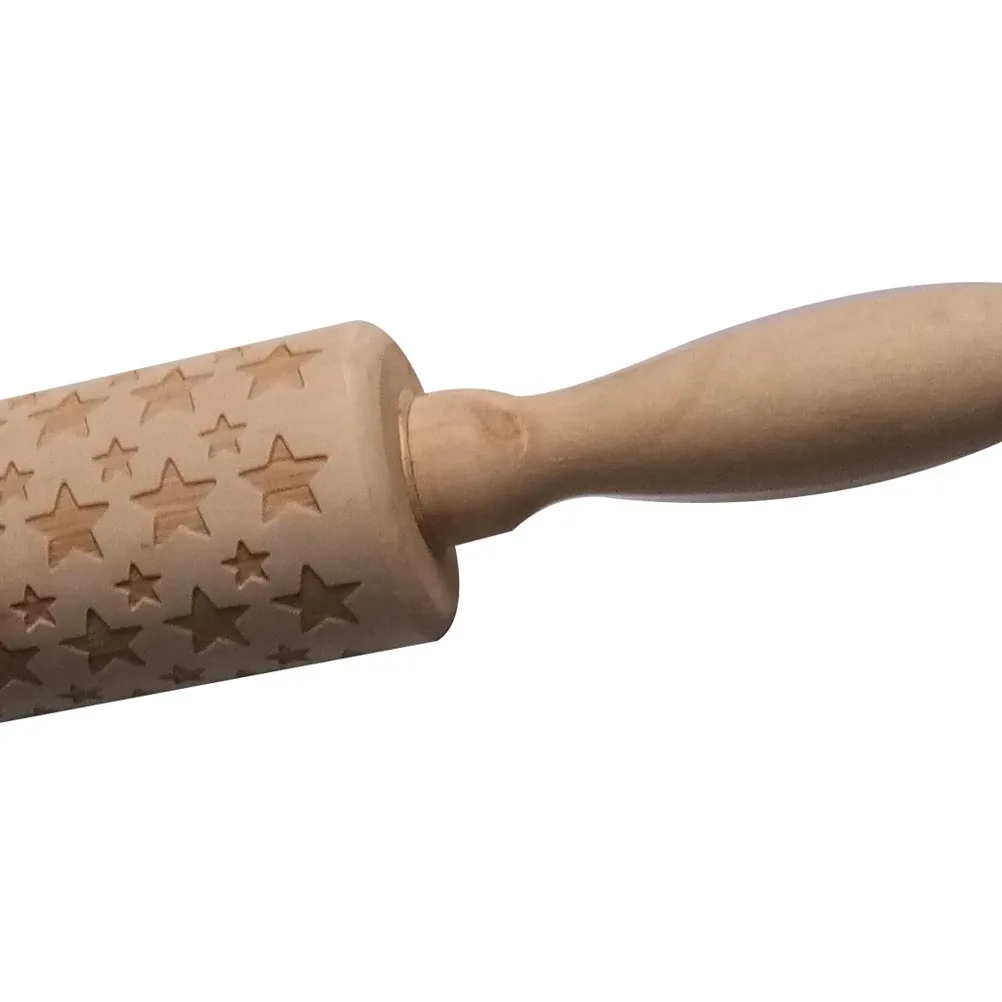 

Wooden Rolling Pin Five-Pointed Star Pattern Non-Slip Grip Baking Tool for Pasta Cookie Dough Fondant Home Bakery Use